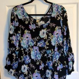 Urban outfitters black flowy long sleeve with floral design